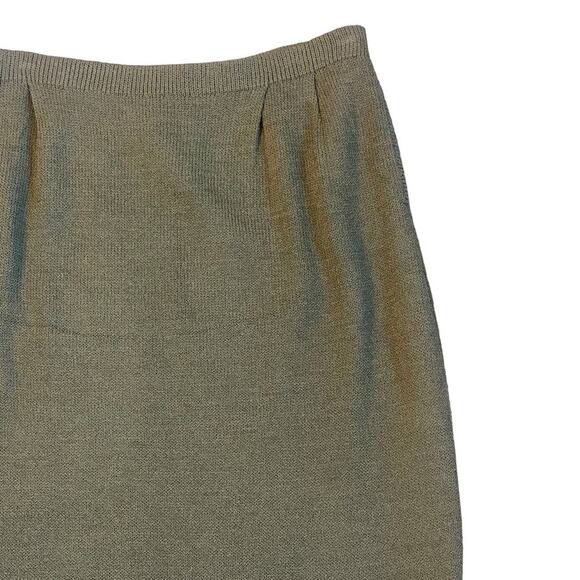 Vintage St. John Collection Marie Gray Olive Green Wool Sweater Skirt Size 12 - Picture 2 of 5